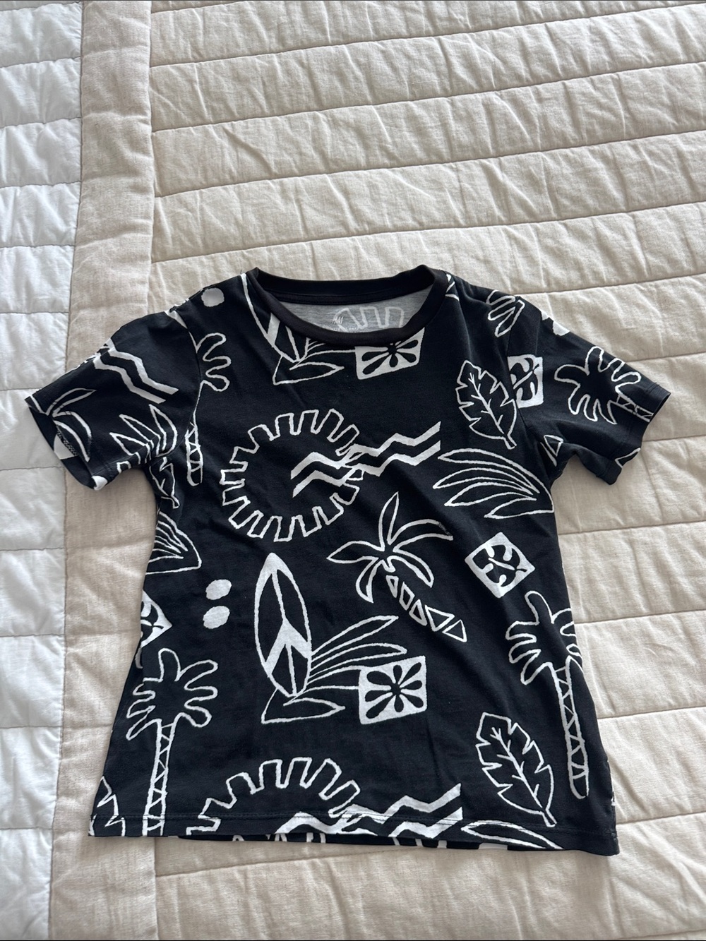 H&M Black Tee with White Tropical Graphic